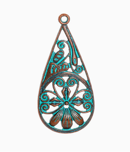 Antique Copper Patina Blue Boho Pendants Charms 10pcs