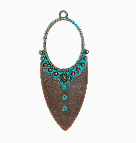 Antique Copper Patina Blue Boho Pendants Charms 10pcs