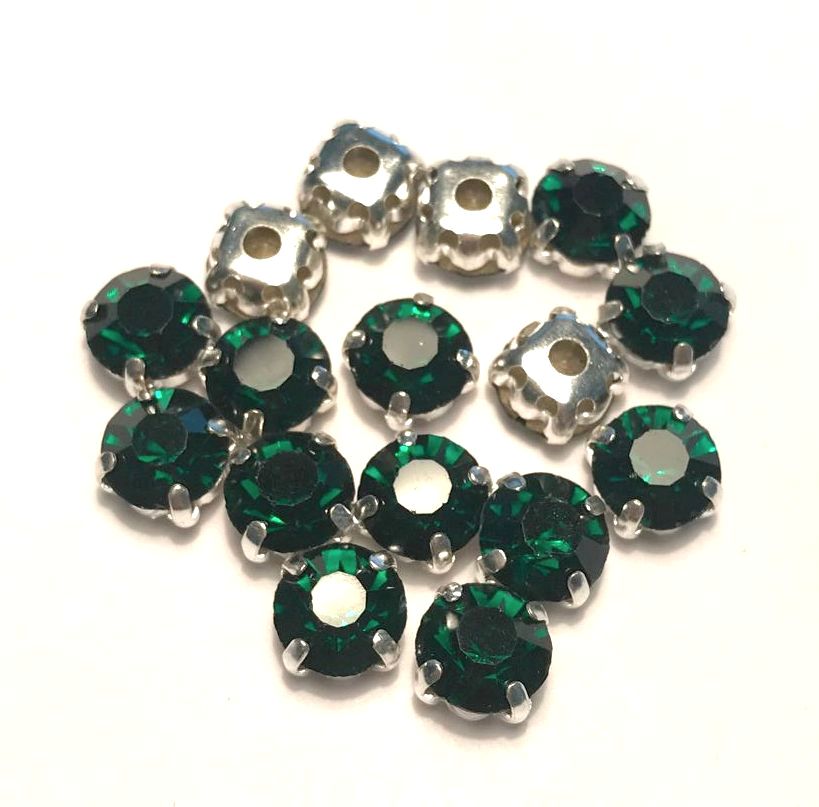 4mm-8mm Sew On Rhinestones with Silver setting, Round, 5pks