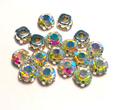 4mm-8mm Sew On Rhinestones with Silver setting, Round, 5pks