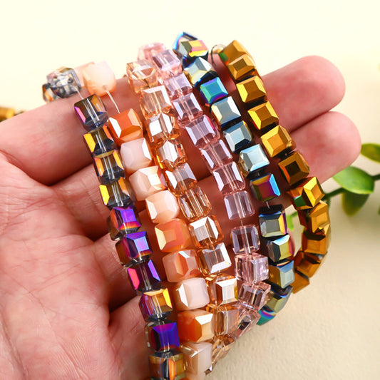 Square Glass Plated Beads ,Cube Plated Beads,40pcs