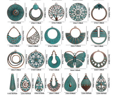 Antique Copper Patina Blue Boho Pendants Charms 10pcs