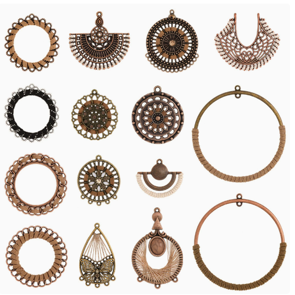 Antique Copper, Antique Bronze Boho Earring Hoops Charms Pendants 10pcs