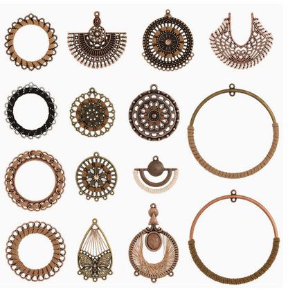 Antique Copper, Antique Bronze Boho Earring Hoops Charms Pendants 10pcs