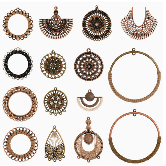 Antique Copper, Antique Bronze Boho Earring Hoops Charms Pendants 10pcs