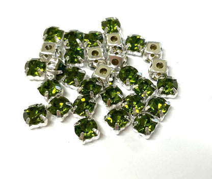 4mm-8mm Sew On Rhinestones with Silver setting, Round, 5pks