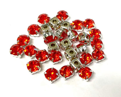 4mm-8mm Sew On Rhinestones with Silver setting, Round, 5pks