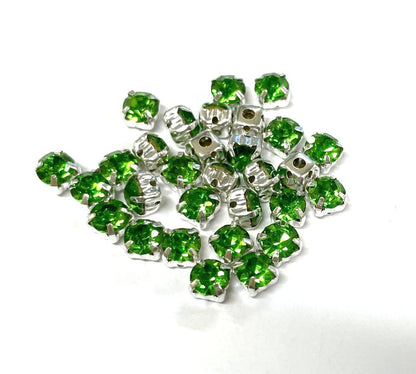 4mm-8mm Sew On Rhinestones with Silver setting, Round, 5pks