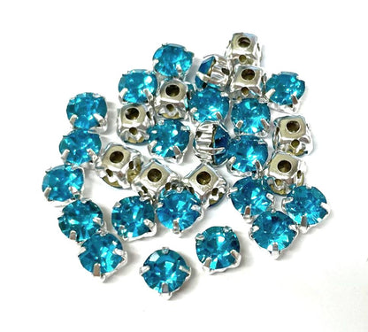 4mm-8mm Sew On Rhinestones with Silver setting, Round, 5pks