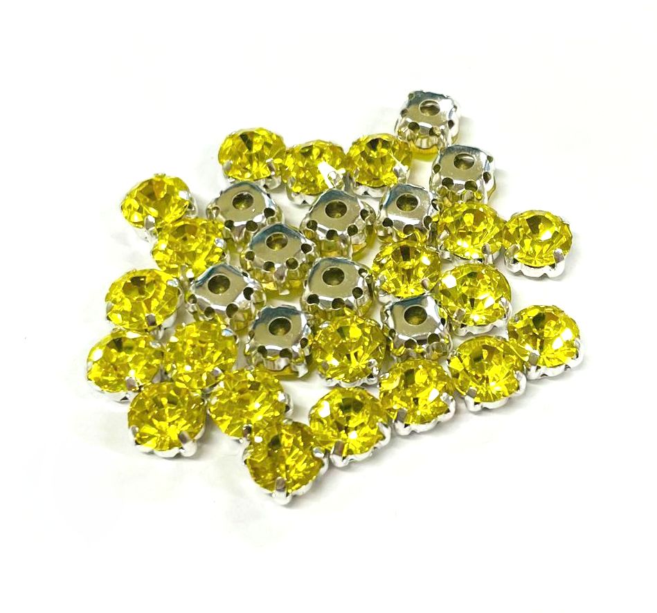 4mm-8mm Sew On Rhinestones with Silver setting, Round, 5pks