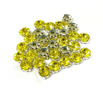 4mm-8mm Sew On Rhinestones with Silver setting, Round, 5pks