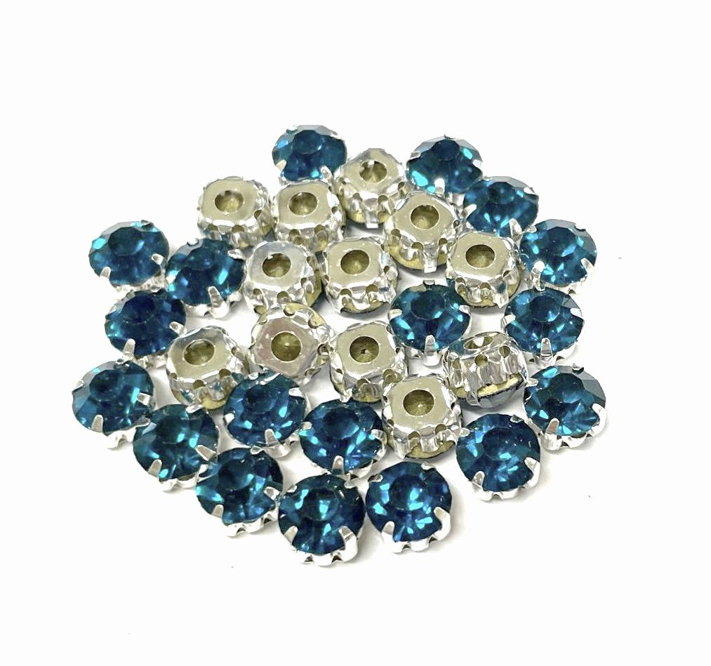 4mm-8mm Sew On Rhinestones with Silver setting, Round, 5pks