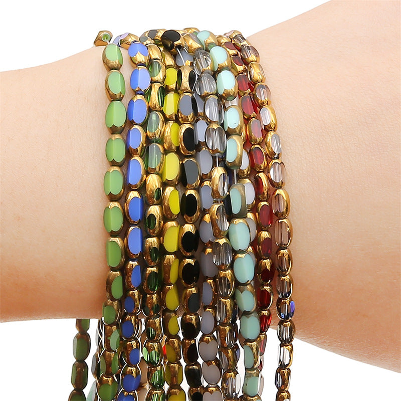 5mm,6mm, Rice Grain Glass beads with golden edge, 30 strands