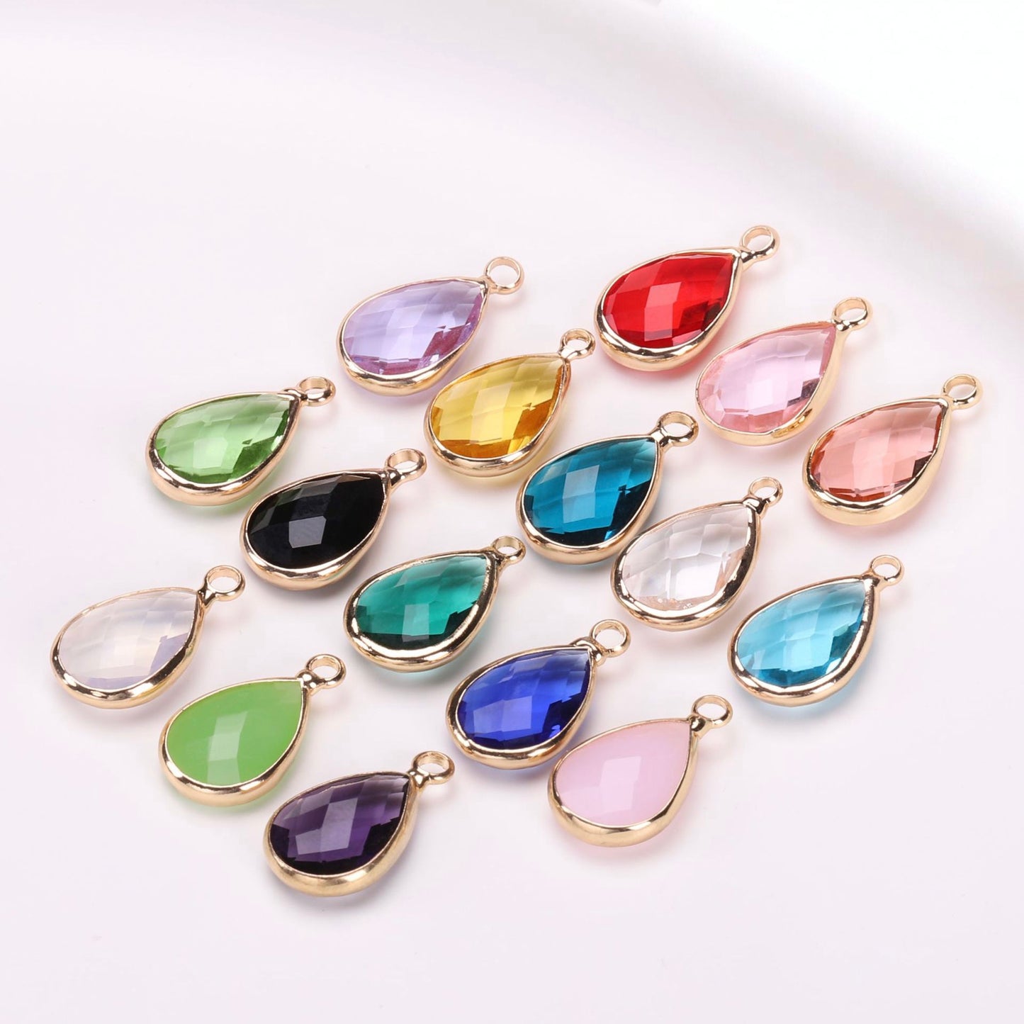 Birthstone charms, Teardoops Rhinestone Charms Pendants, 12-22mm, 100pcs