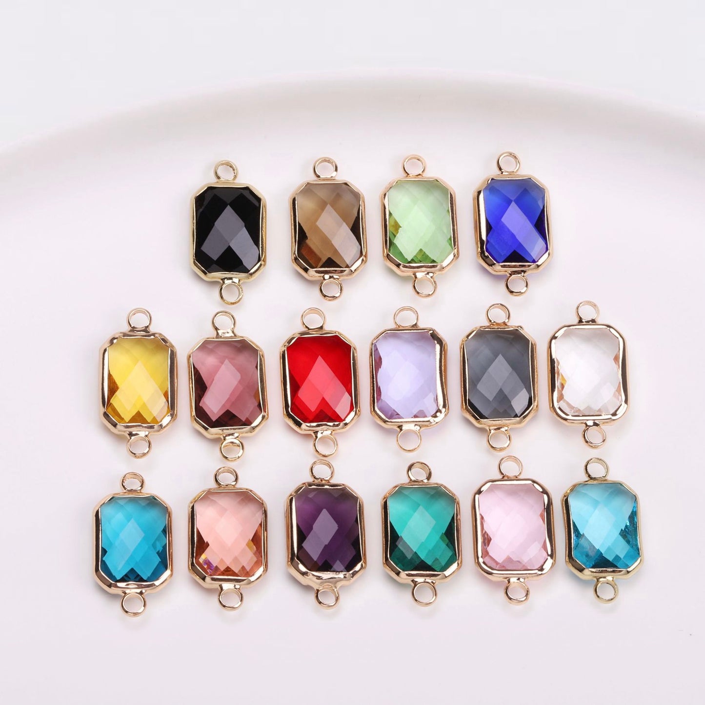 Birthstone charms, Rectangle Rhinestone Charms Pendants, 22-25mm, 100pcs