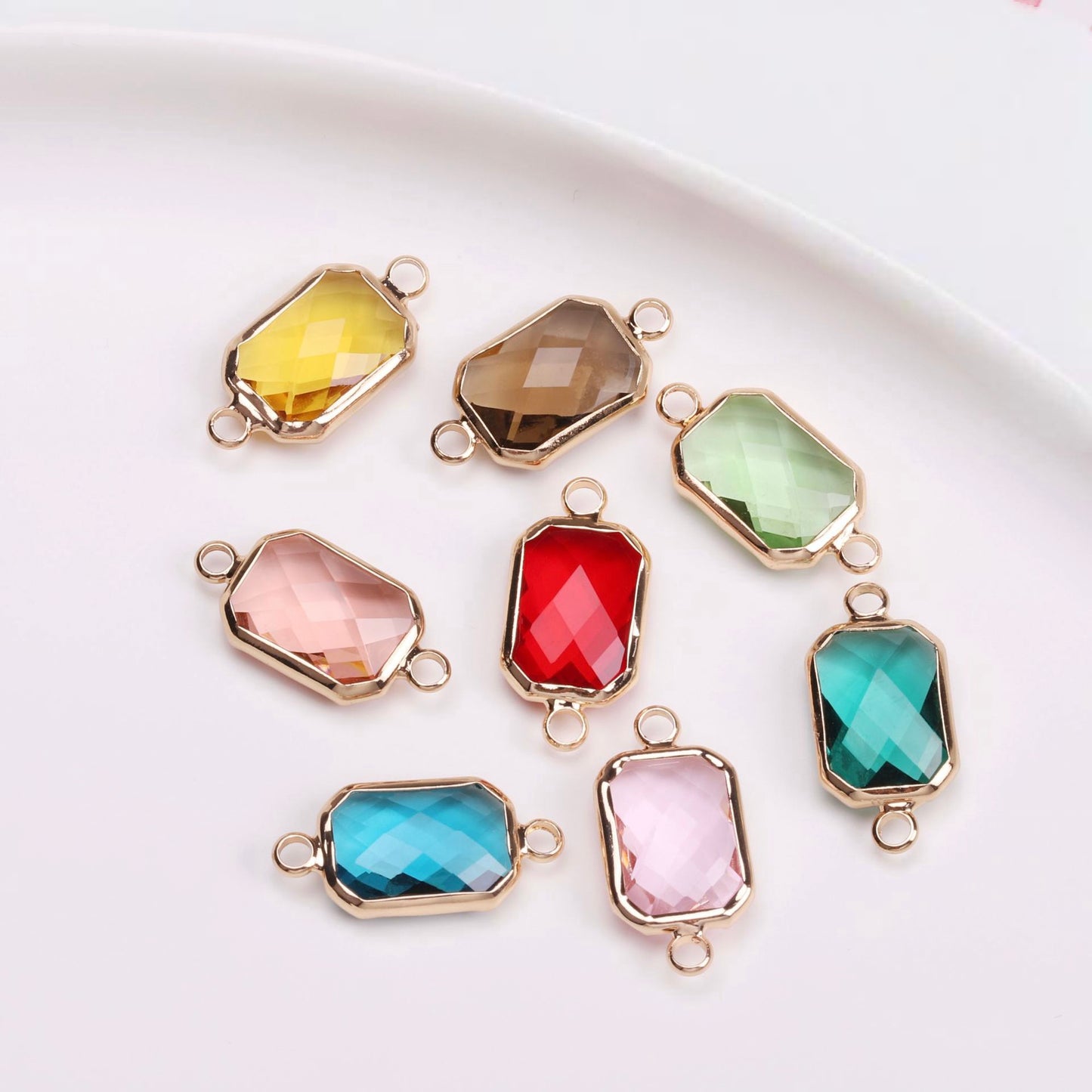 Birthstone charms, Rectangle Rhinestone Charms Pendants, 22-25mm, 100pcs