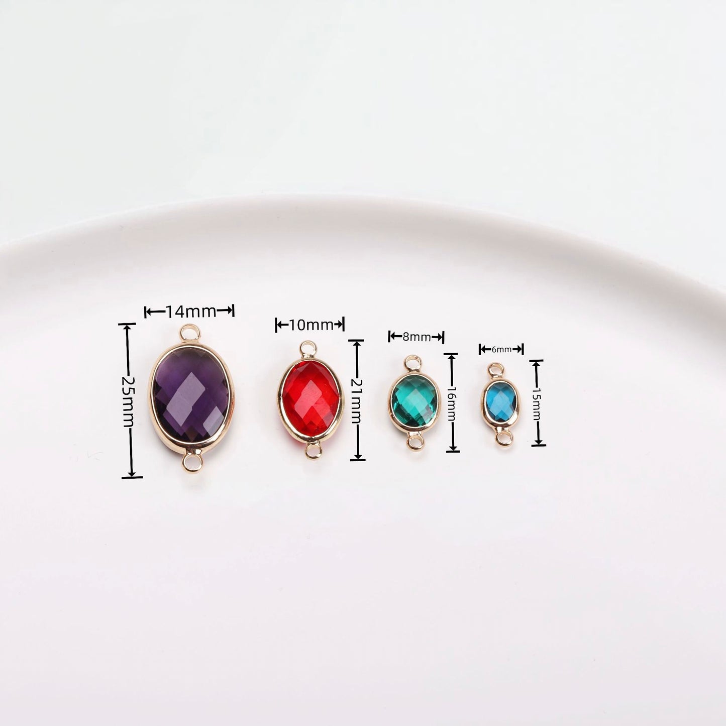 Birthstone charms, Ellipse Rhinestone Charms Pendants, 15-25mm, 100pcs