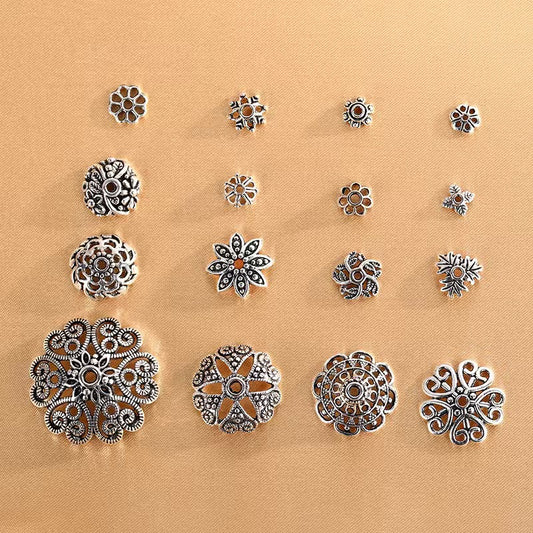 Antique Silver Bead Caps, Flower Caps