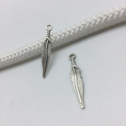 Antique Silver Feather Charms Pendants, 20pcs