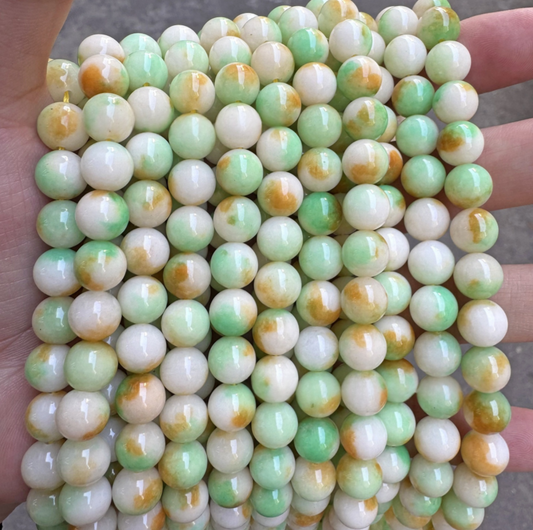 Green, yellow and white Chalcedony Gemstone Beads, 6-12mm