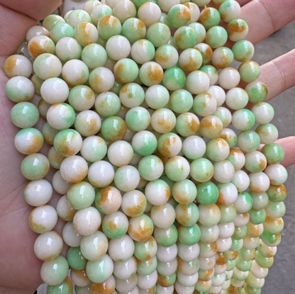 Green, yellow and white Chalcedony Gemstone Beads, 6-12mm,1strand