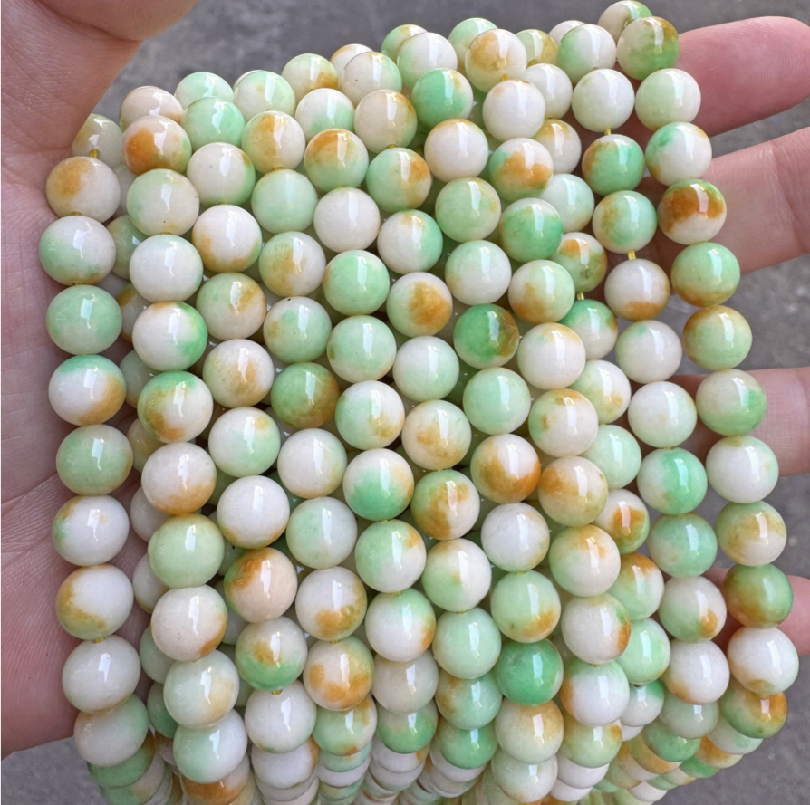 Green, yellow and white Chalcedony Gemstone Beads, 6-12mm,1strand