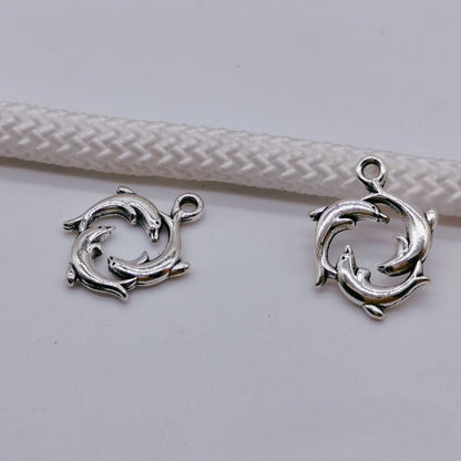 Antique Silver Three Dolphin Charms Pendant,30pcs