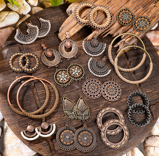 Antique Copper, Antique Bronze Boho Earring Hoops Charms Pendants 10pcs