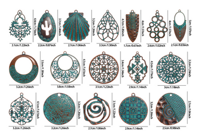 Antique Copper Patina Blue Boho Pendants Charms 10pcs