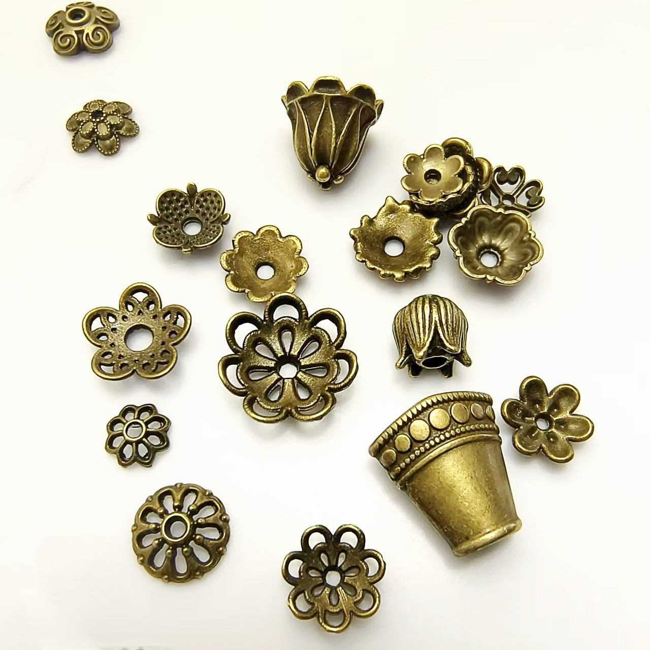 Antique Bronze Plated Filigree Flower Bead Caps, 50pcs