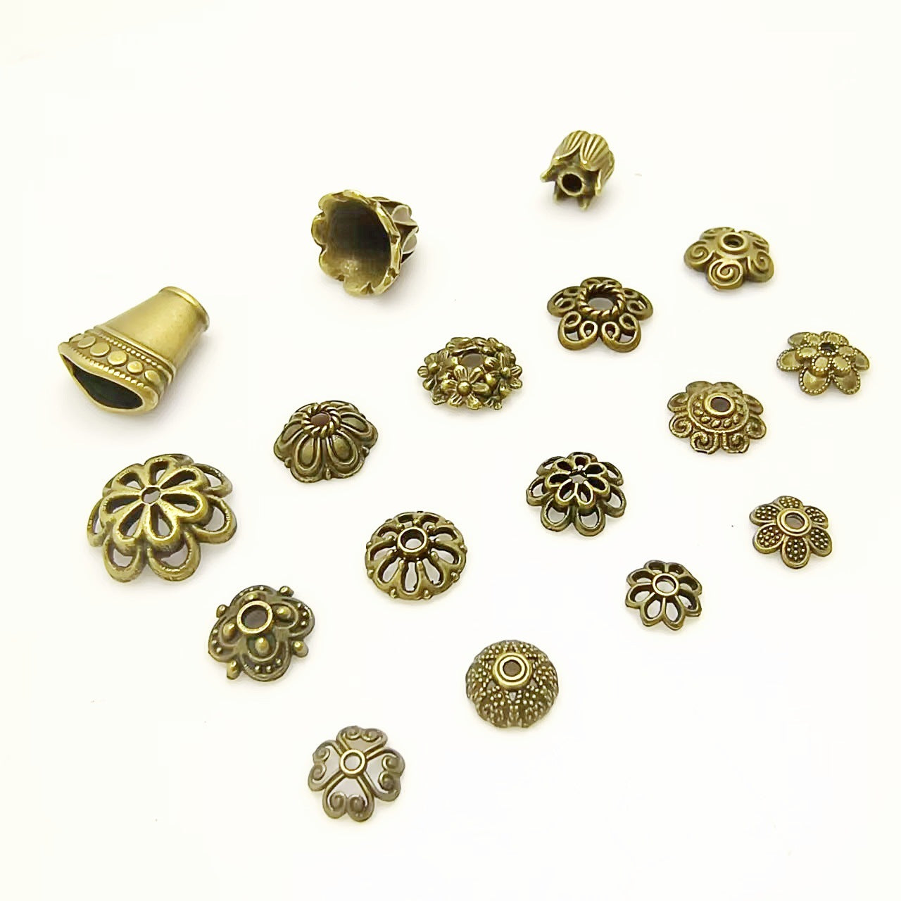 Antique Bronze Plated Filigree Flower Bead Caps, 50pcs