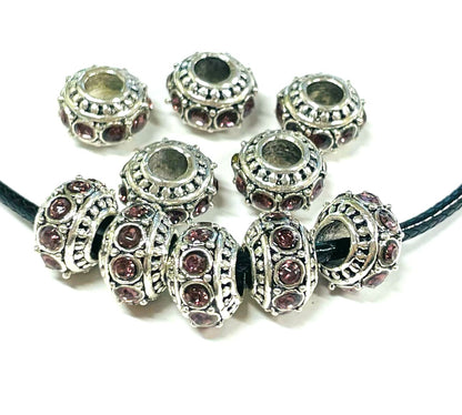 Rhinestone Charms， European Charms， Large Hole Spacer Beads，150pcs