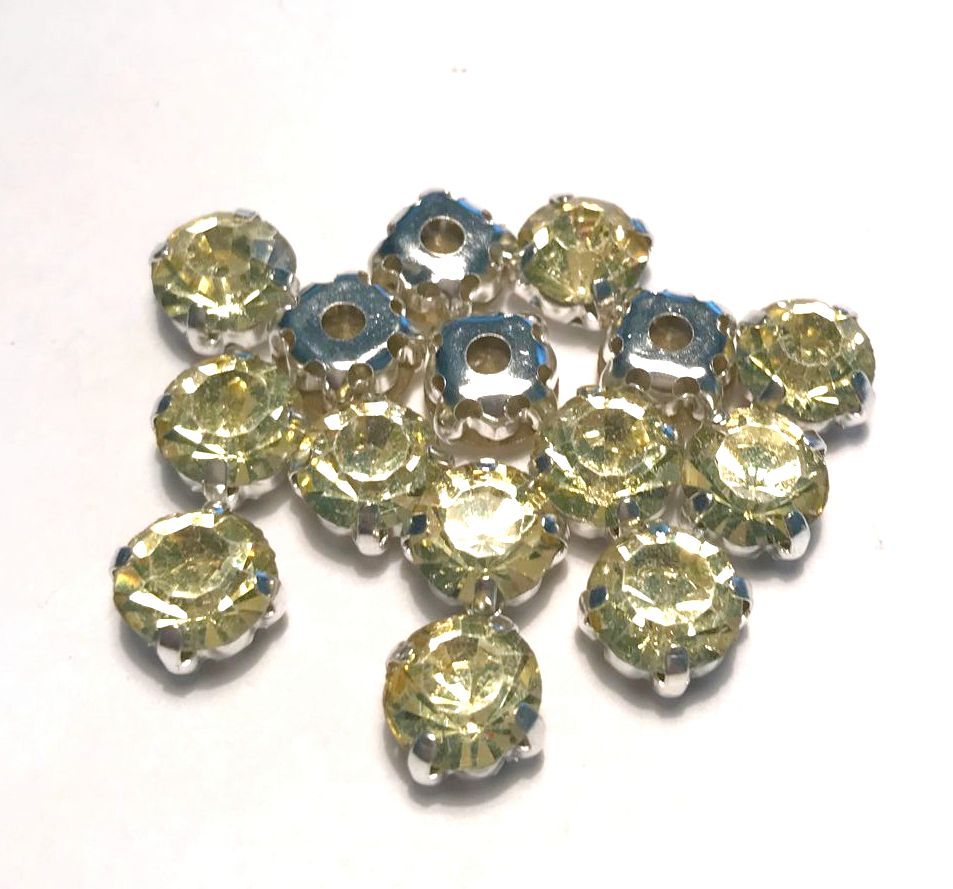 4mm-8mm Sew On Rhinestones with Silver setting, Round, 5pks