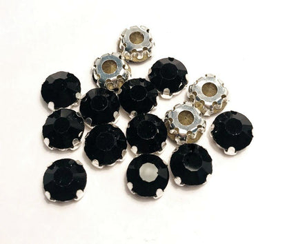 4mm-8mm Sew On Rhinestones with Silver setting, Round, 5pks