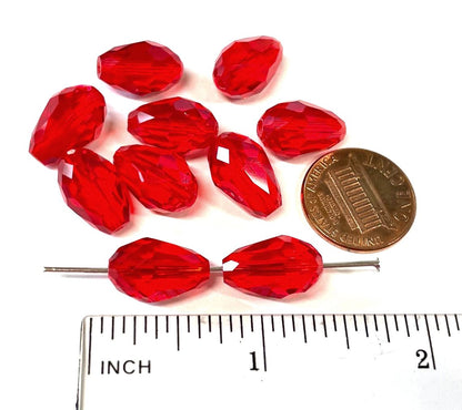 Glass Faceted Teardrops, 5-15mm