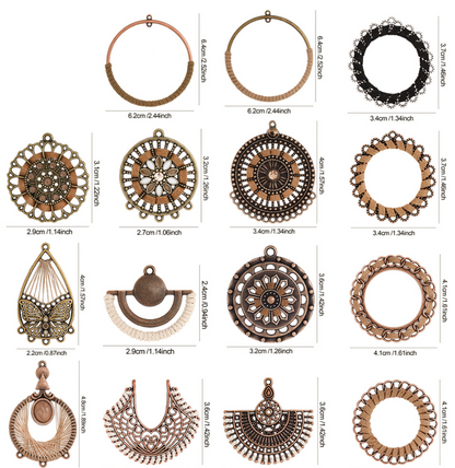 Antique Copper, Antique Bronze Boho Earring Hoops Charms Pendants 10pcs