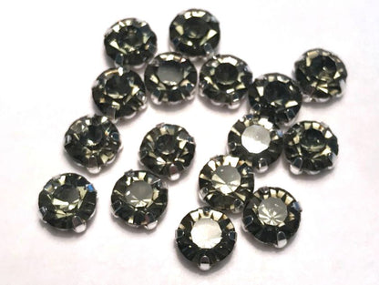 4mm-8mm Sew On Rhinestones with Silver setting, Round, 5pks