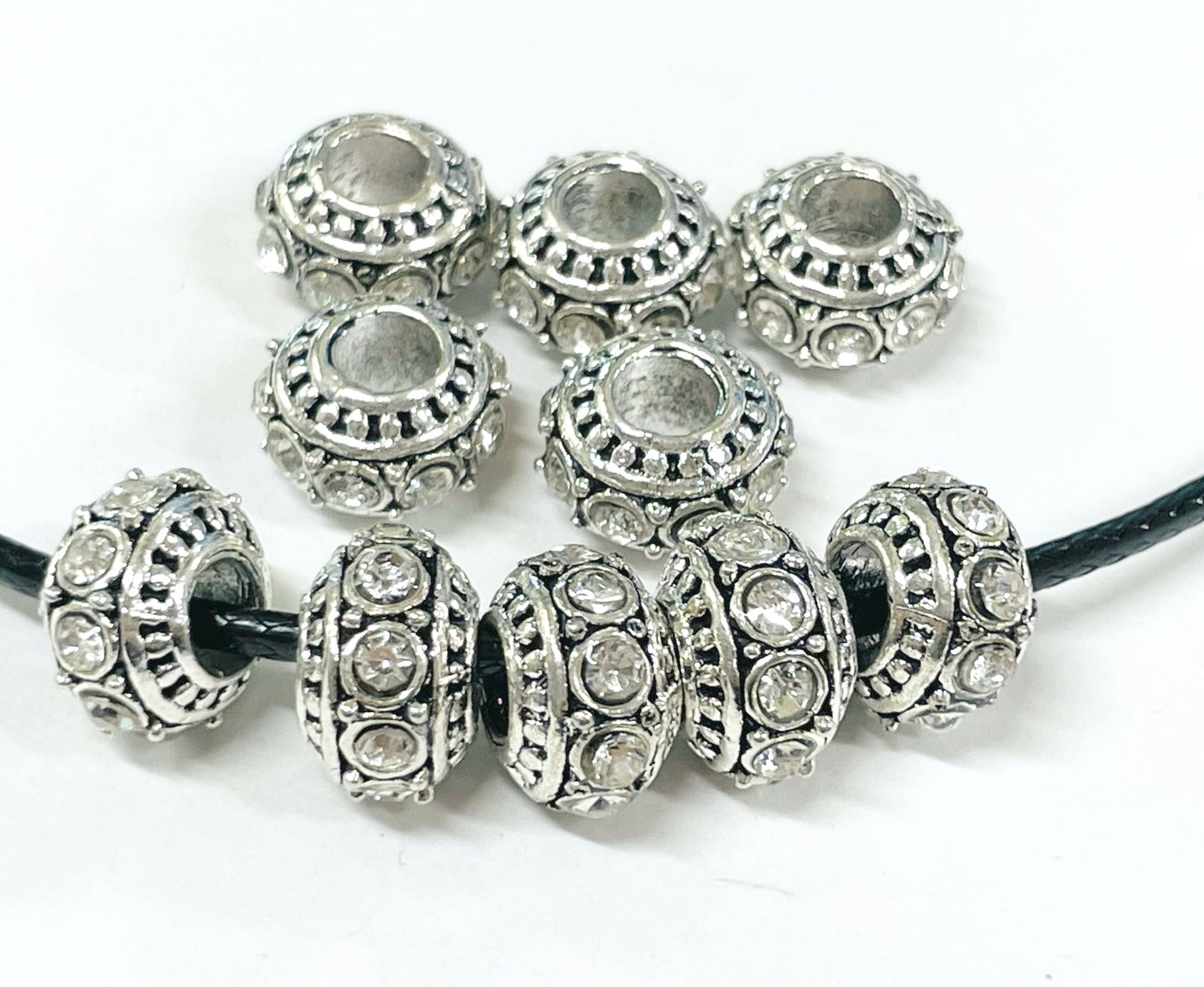 Rhinestone Charms， European Charms， Large Hole Spacer Beads，150pcs