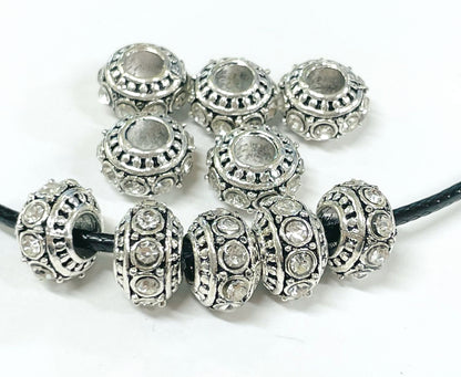 Rhinestone Charms， European Charms， Large Hole Spacer Beads，150pcs