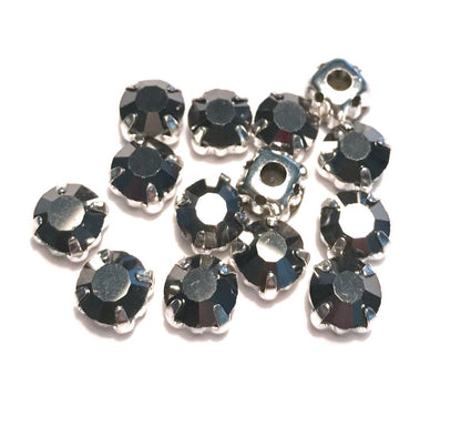 4mm-8mm Sew On Rhinestones with Silver setting, Round, 5pks