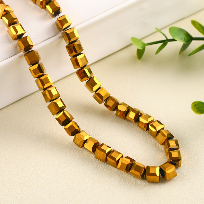 Square Glass Plated Beads ,Cube Plated Beads,40pcs