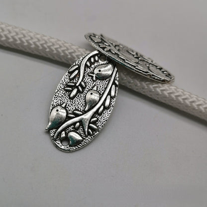 Antique silver Bird branch pendant with two holes Links Connectors, 37x20mm, 150pcs