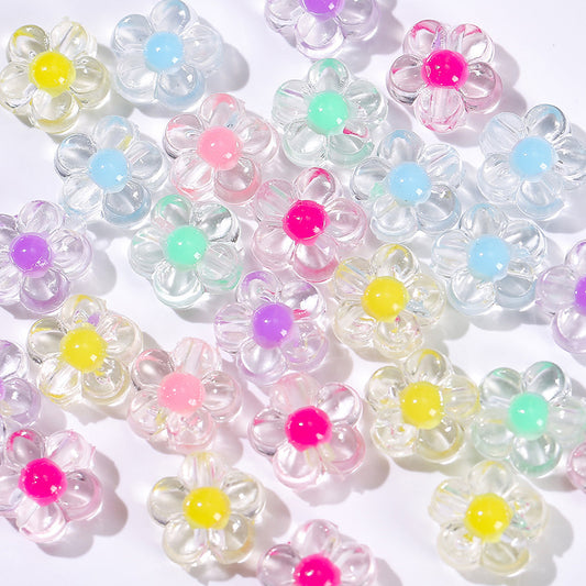 Acrylic Flower Beads with holes, 13mm, 100pcs