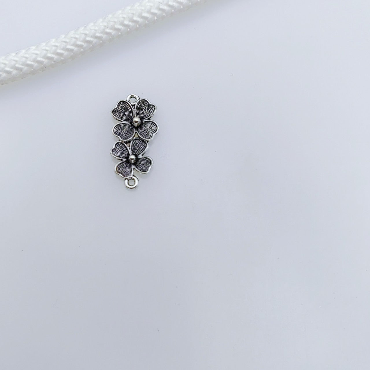 Antique Silver Flower Link Charms, 20pcs