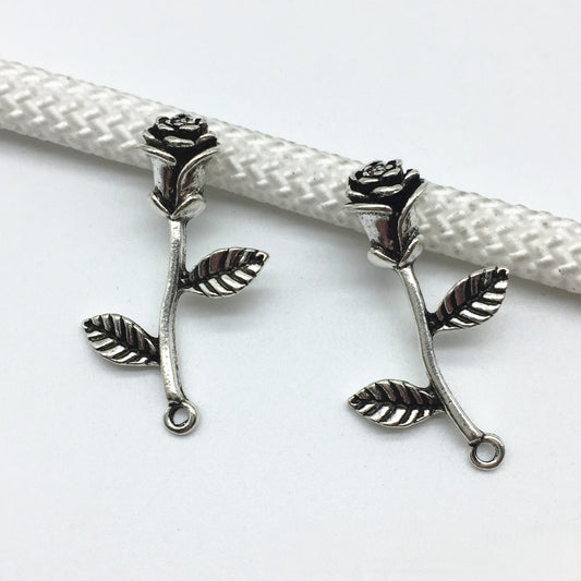 Antique silver Rose flower charms pendant, 33x21mm, 150pcs