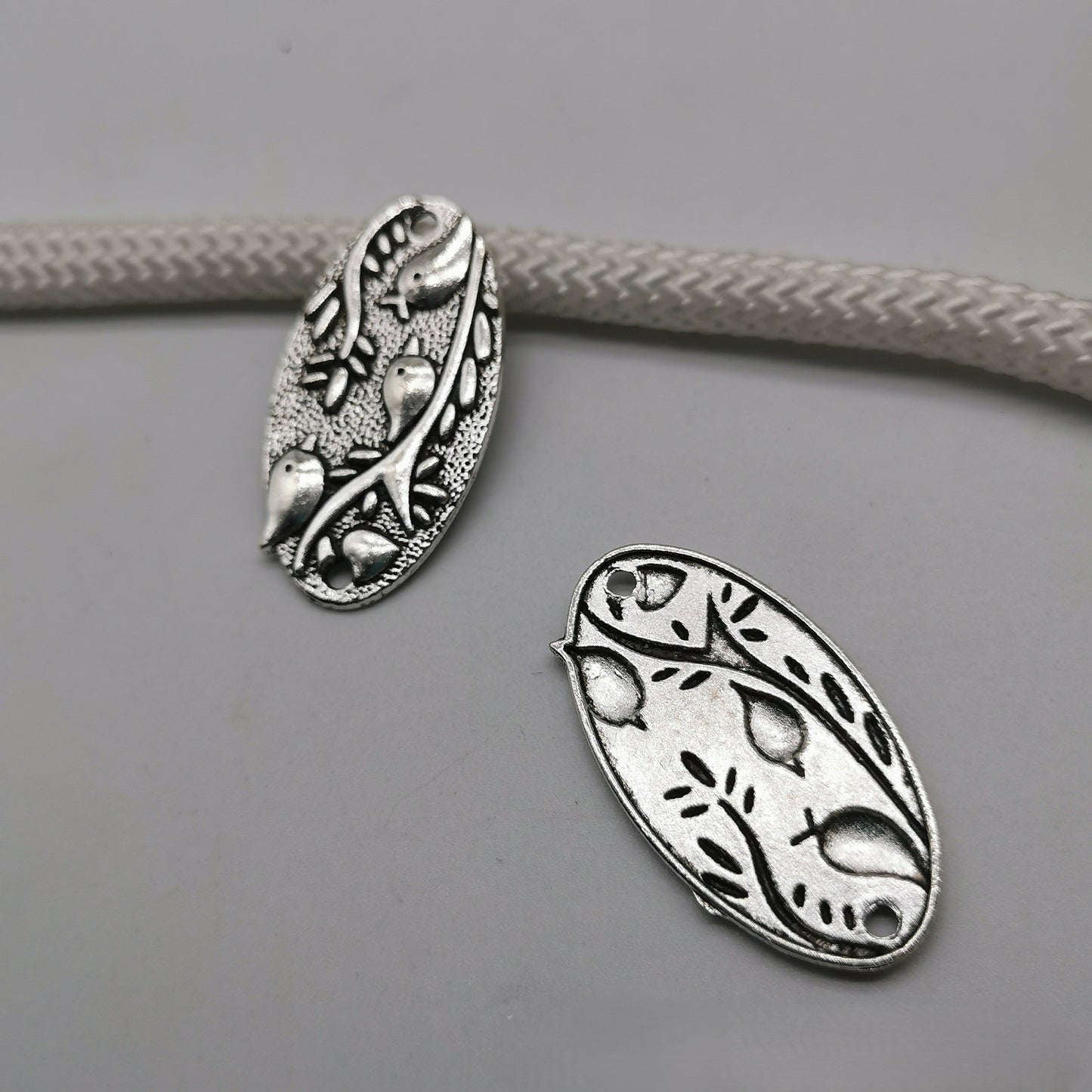 Antique silver Bird branch pendant with two holes Links Connectors, 37x20mm, 150pcs