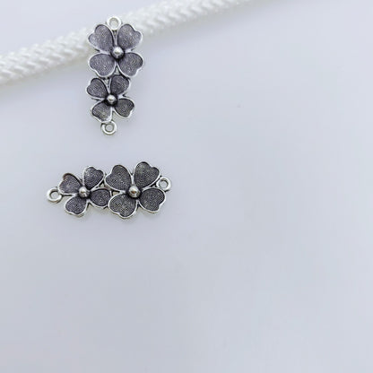 Antique Silver Flower Link Charms, 20pcs