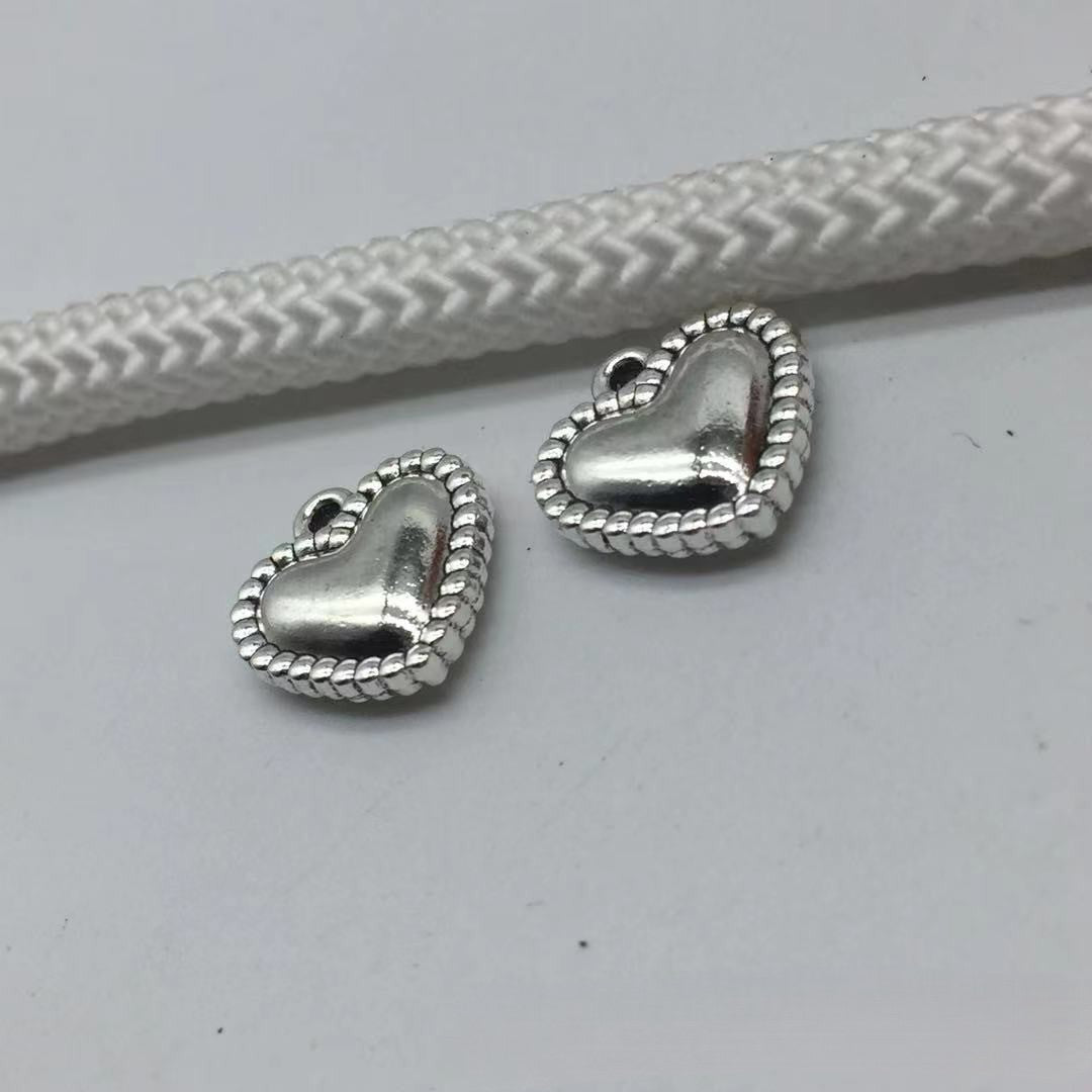 Antique Silver Heart Charms Pendant, 10pcs