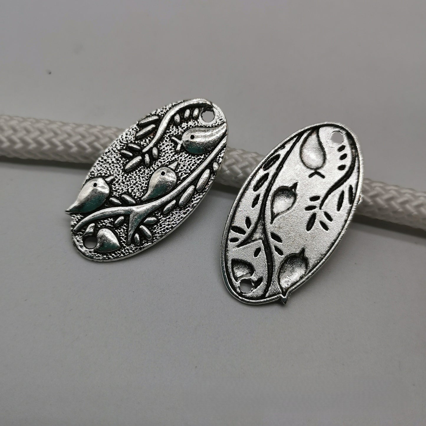 Antique silver Bird branch pendant with two holes Links Connectors, 37x20mm, 150pcs