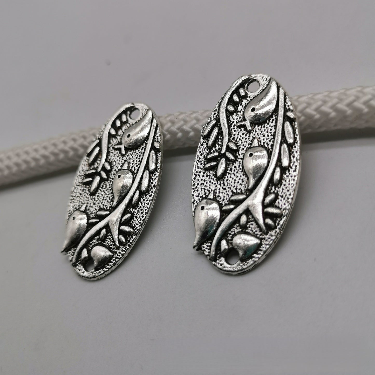 Antique silver Bird branch pendant with two holes Links Connectors, 37x20mm, 150pcs